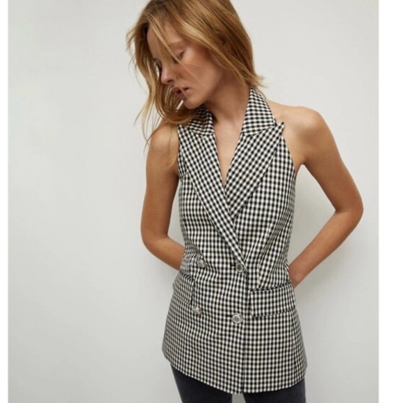 Veronica Beard Enfield Gingham Notched Lapel Double Breasted Vest Top Size 12 - Picture 16 of 16